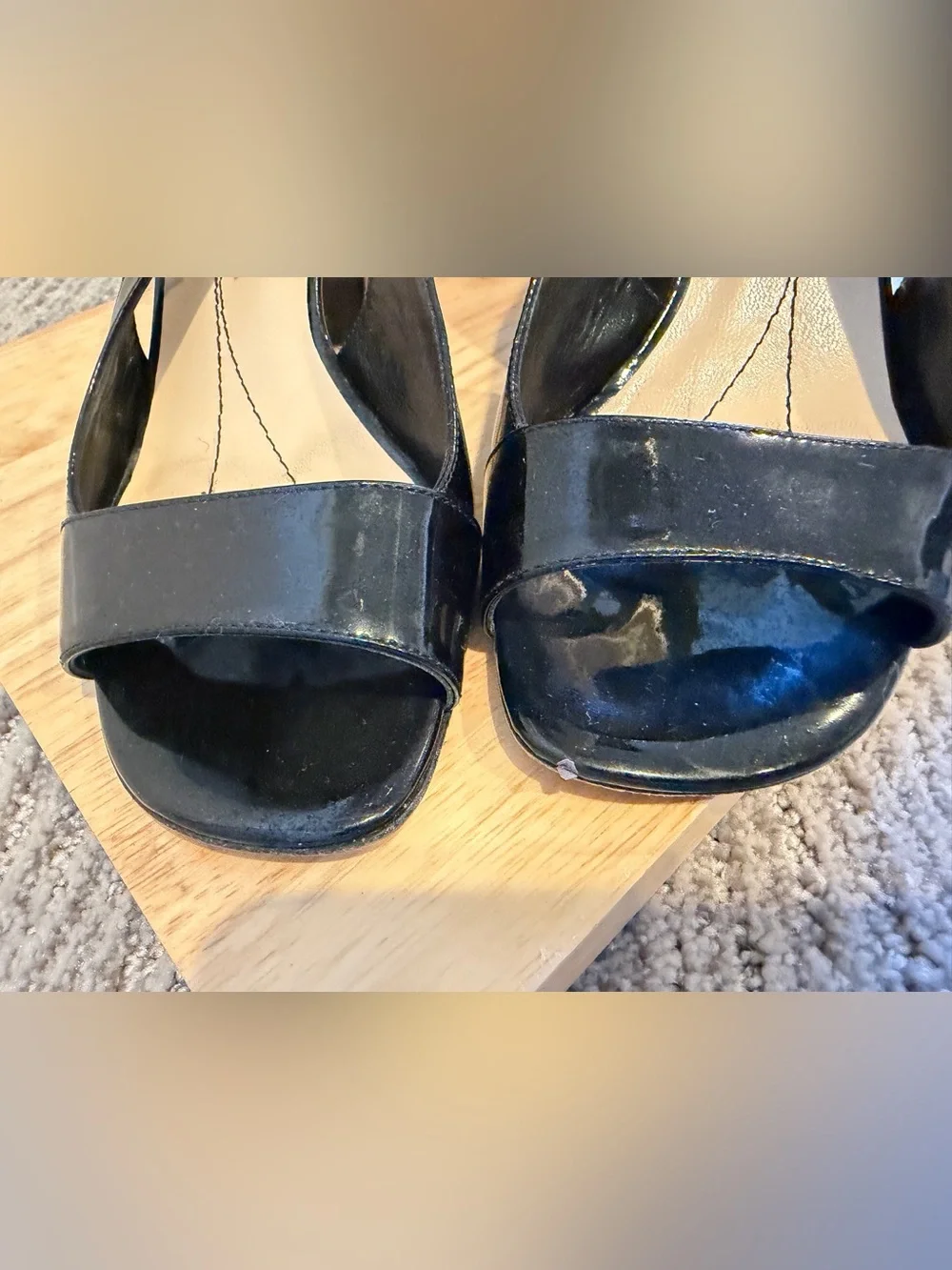 kate spade Black Patent Slingback Block Heel Sandals